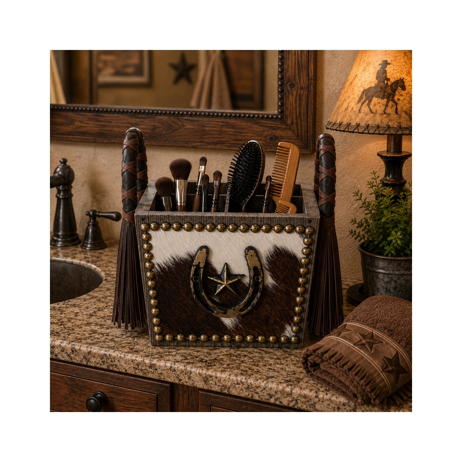 Western Cowhide Barnwood Utensil Caddy
